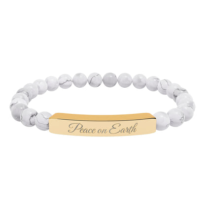 “Peace on Earth 🌍 ” Engraved Natural Stone Bracelet - Meaningful Gift for Mindfulness and Style