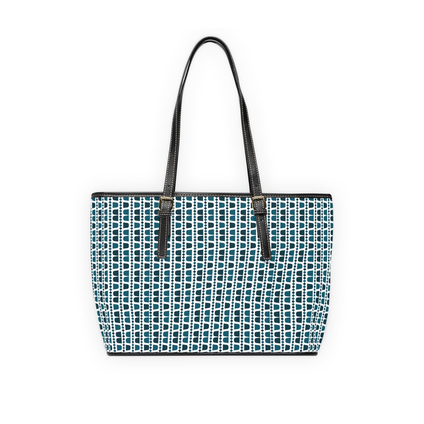 Geometric Blue and White Arabic Coffee Cups Pattern Leather Shoulder Bag