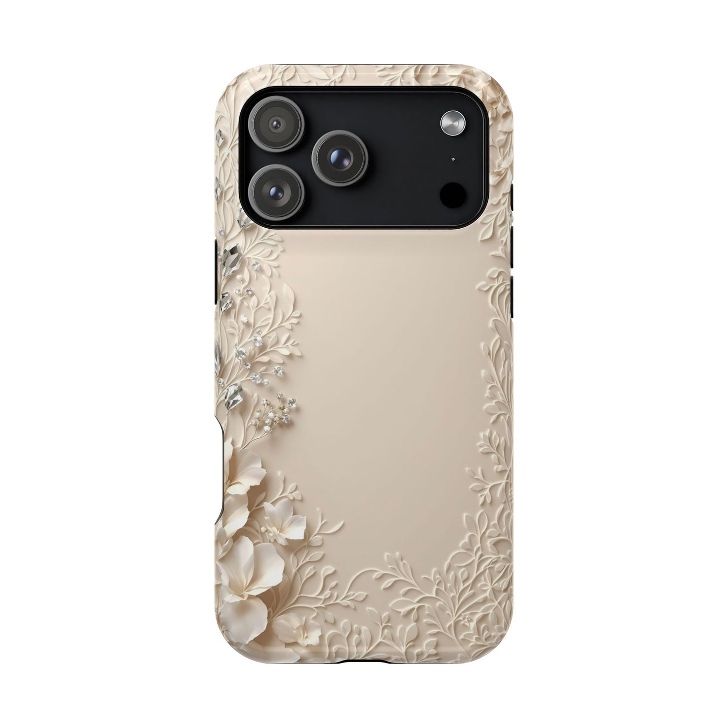 Beige Floral and Diamonds 💎 Design - Iphone Magnetic Tough Case