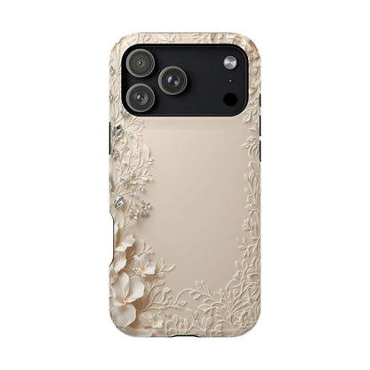 Beige Floral and Diamonds 💎 Design - Iphone Magnetic Tough Case