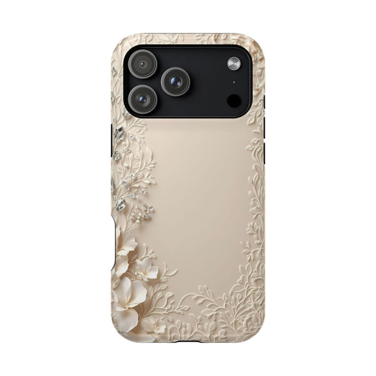 Beige Floral and Diamonds 💎 Design - Iphone Magnetic Tough Case