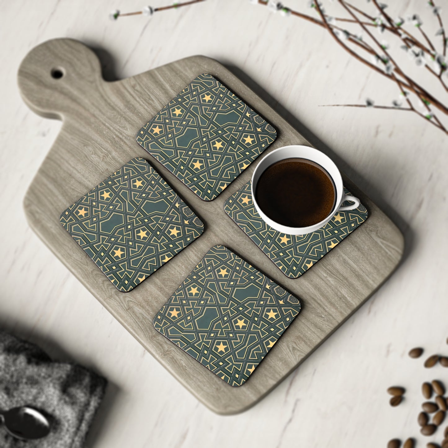 Masjid Al Haram Geometric Star Coasters - Elegant Design for Home Decor
