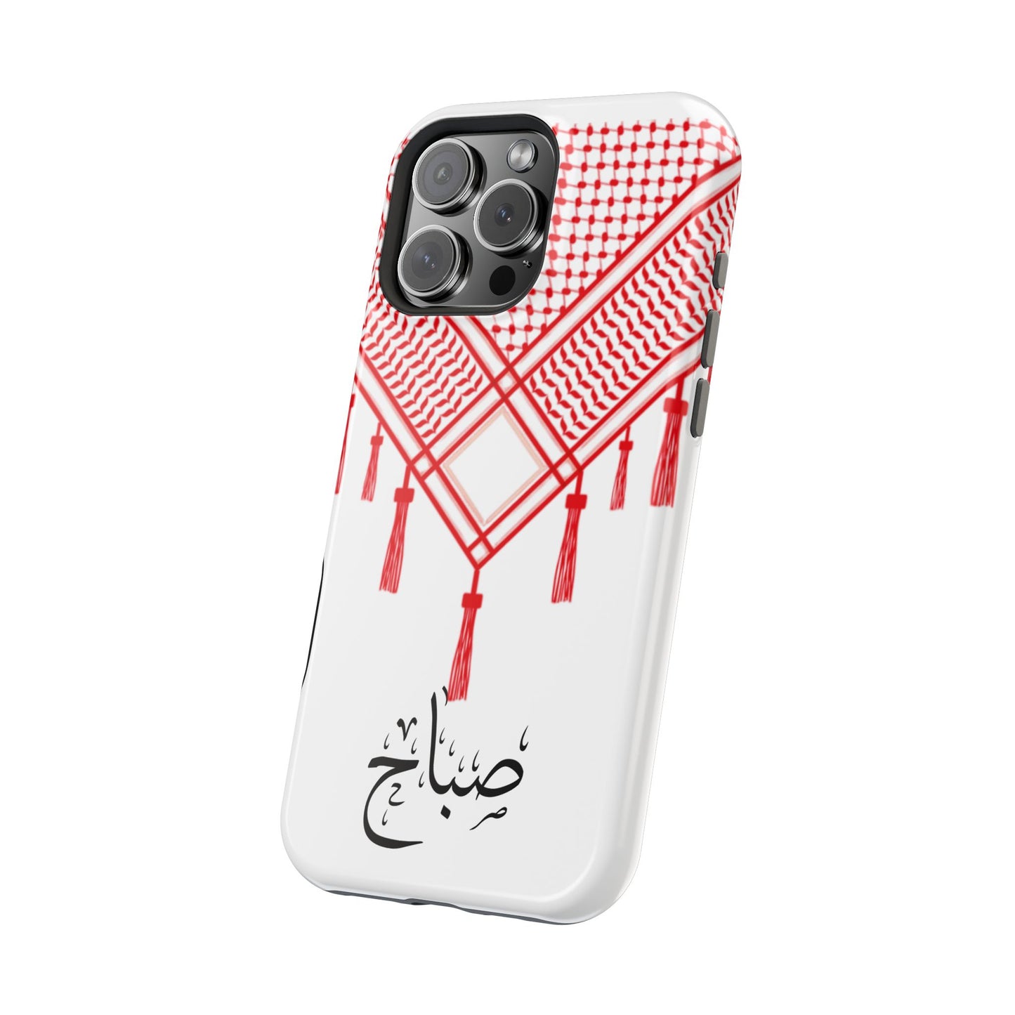 Personalized Arabic Calligraphy - Iphone Magnetic Impact-Resistant Phone Case - Red and White Shmagh Design