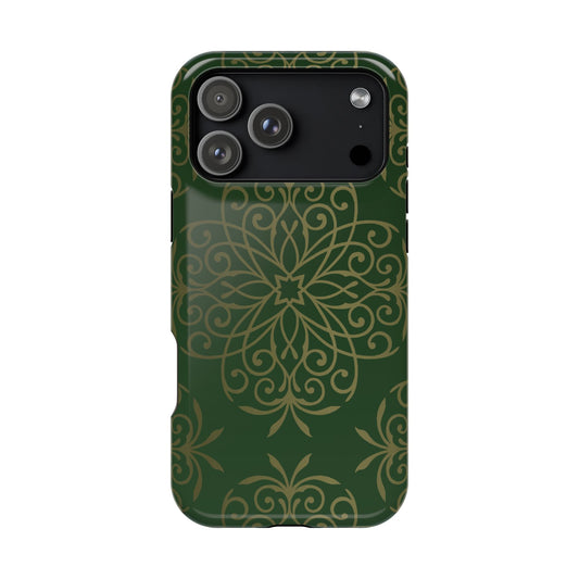 Gold and Green Flowery Design - Iphone Magnetic Tough Case