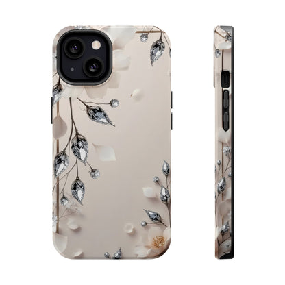 White Flowers and Diamonds 💎 Design - Iphone Magnetic Tough Case