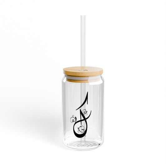 Arabic Letter “Kaf”  "ك" Monogram Sipper Glass, 16oz | Eco-Friendly Beverage Container | Perfect for Home, picnics, Gifts, and Parties