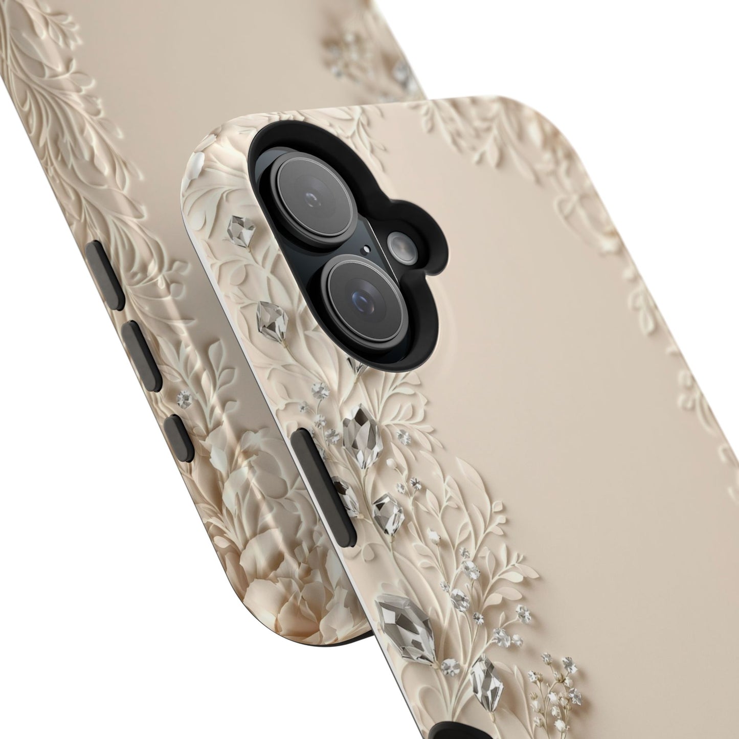 Beige Floral and Diamonds 💎 Design - Iphone Magnetic Tough Case