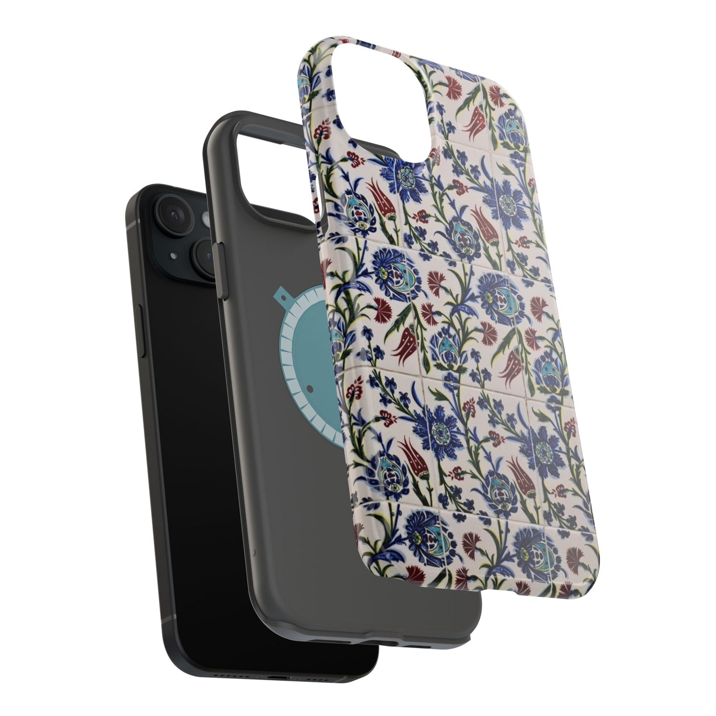 Blue ceramic Floral Design - Iphone Magnetic Tough Case