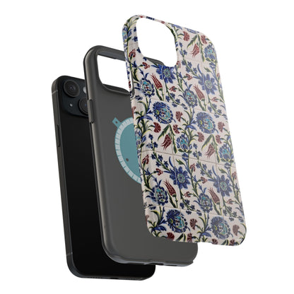 Blue ceramic Floral Design - Iphone Magnetic Tough Case
