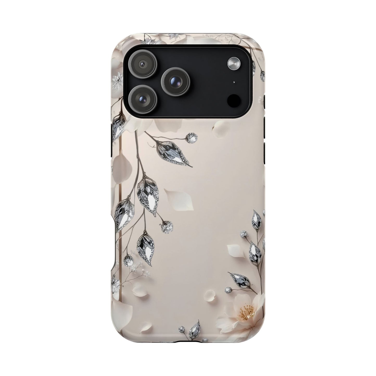 White Flowers and Diamonds 💎 Design - Iphone Magnetic Tough Case