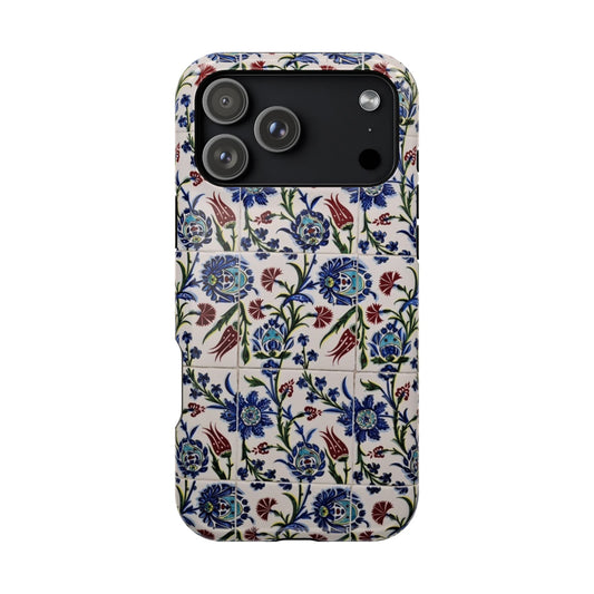 Blue ceramic Floral Design - Iphone Magnetic Tough Case