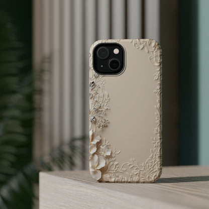 Beige Floral and Diamonds 💎 Design - Iphone Magnetic Tough Case