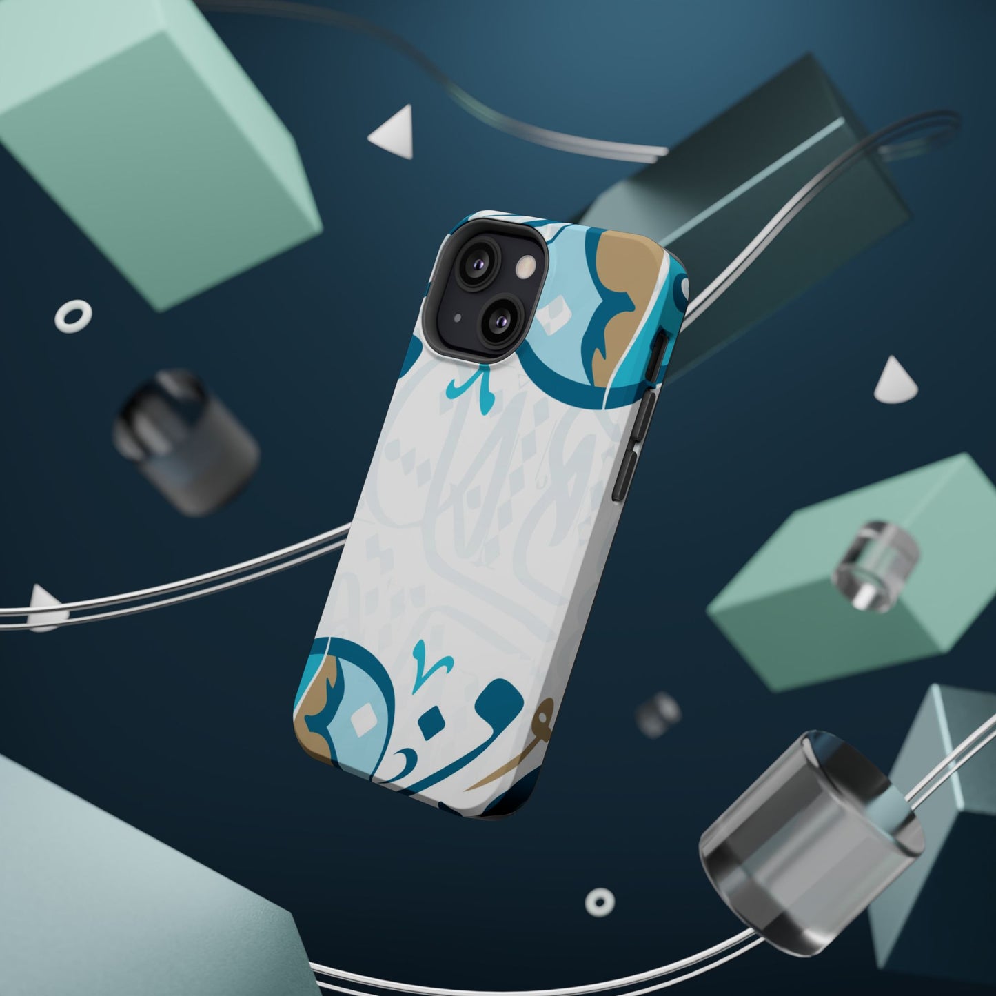 White Blue and Gold Arabic Calligraphy Iphone Magnetic Tough Case