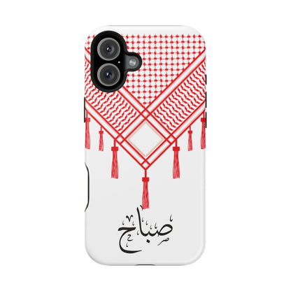Personalized Arabic Calligraphy - Iphone Magnetic Impact-Resistant Phone Case - Red and White Shmagh Design