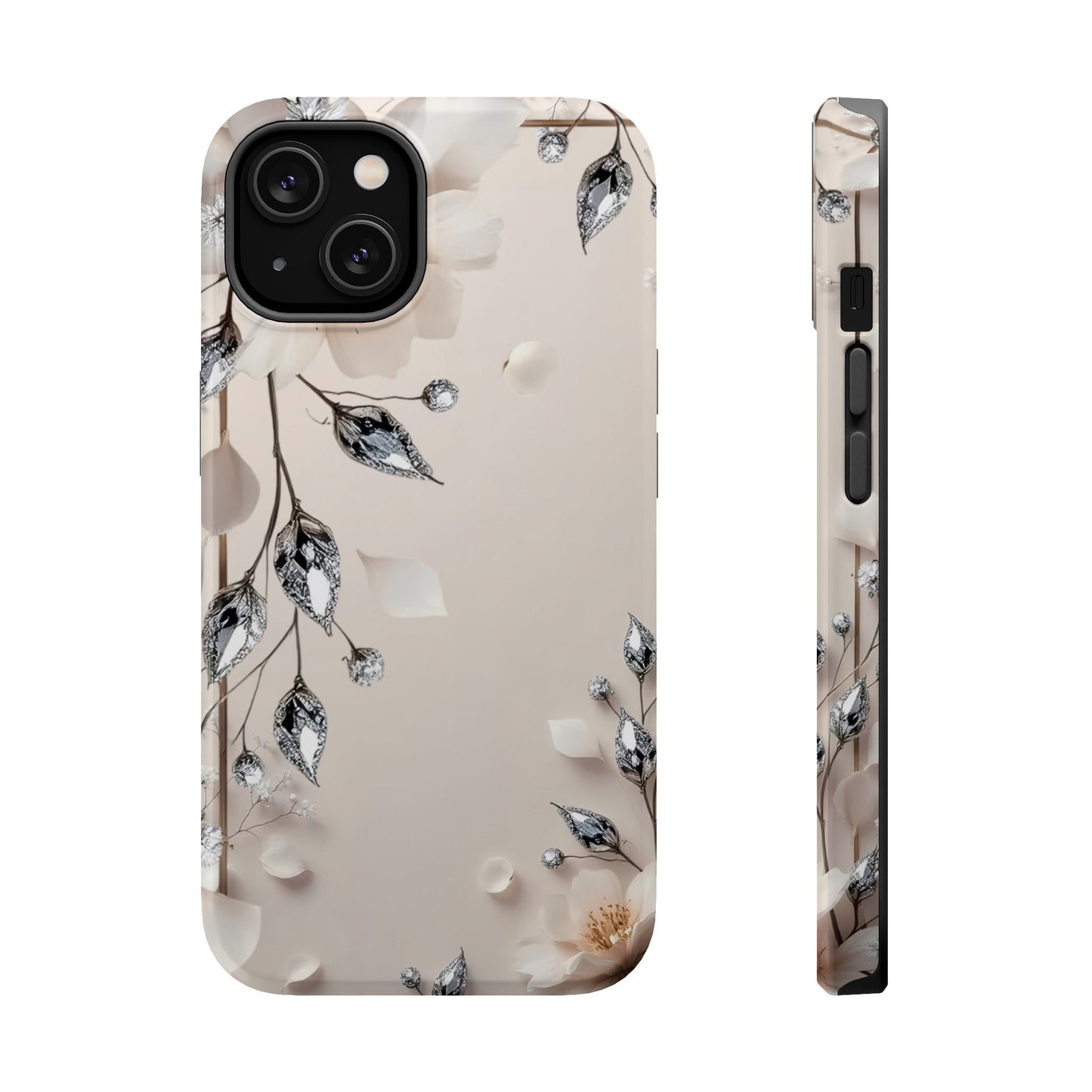 White Flowers and Diamonds 💎 Design - Iphone Magnetic Tough Case