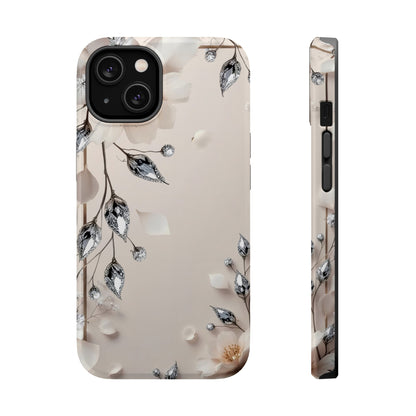 White Flowers and Diamonds 💎 Design - Iphone Magnetic Tough Case