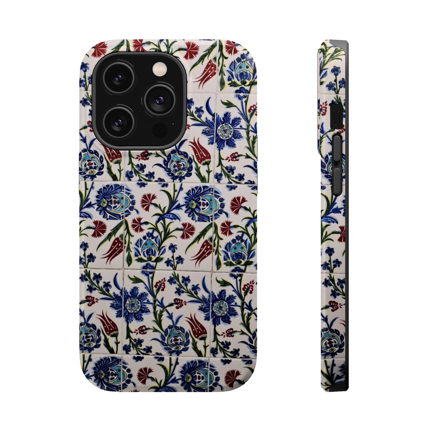 Blue ceramic Floral Design - Iphone Magnetic Tough Case