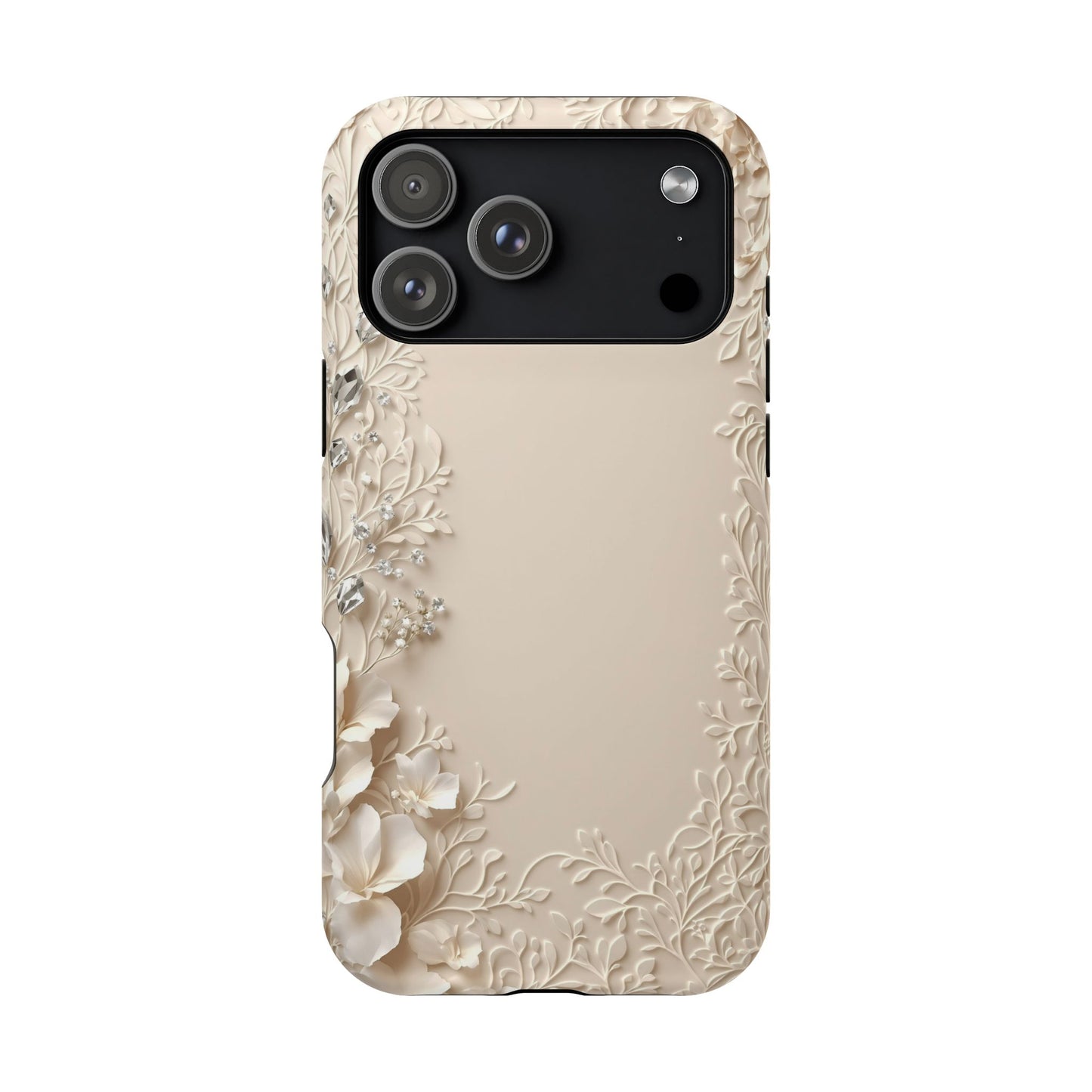 Beige Floral and Diamonds 💎 Design - Iphone Magnetic Tough Case