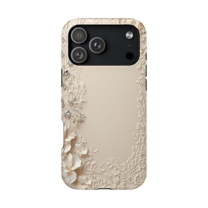 Beige Floral and Diamonds 💎 Design - Iphone Magnetic Tough Case