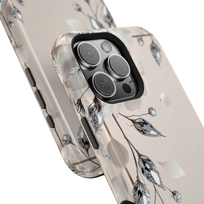 White Flowers and Diamonds 💎 Design - Iphone Magnetic Tough Case