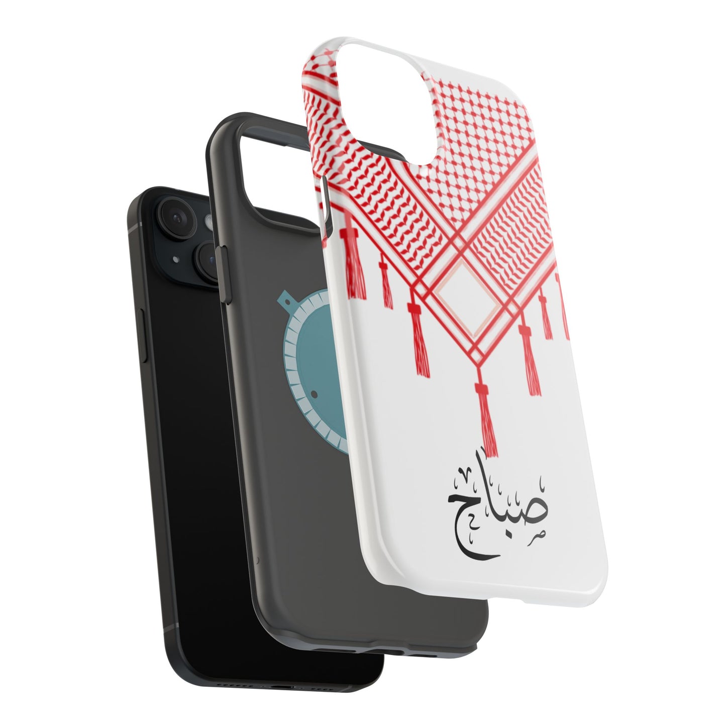 Personalized Arabic Calligraphy - Iphone Magnetic Impact-Resistant Phone Case - Red and White Shmagh Design