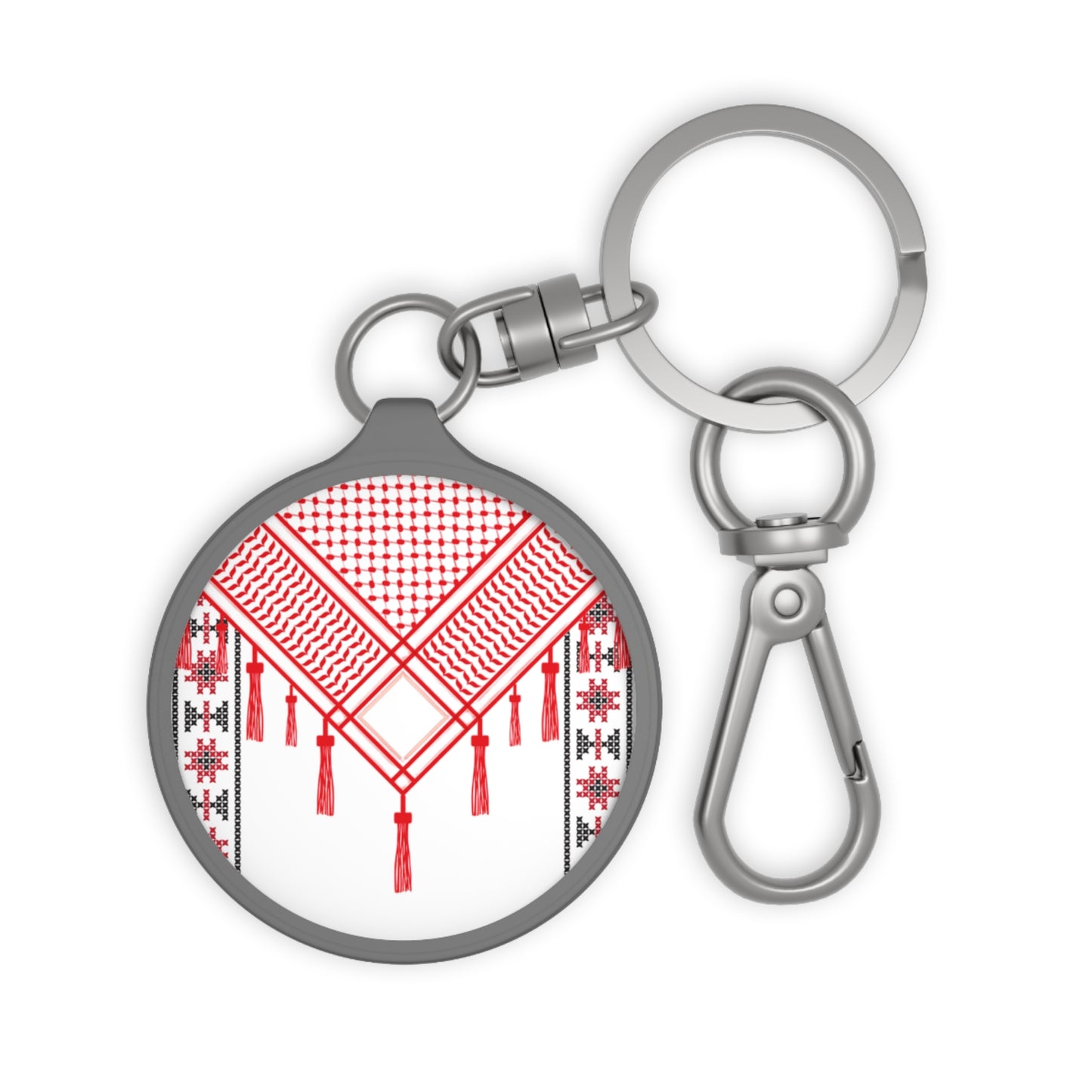 Shmagh Red and White with Tatreez  Charm/ key ring - Perfect Gift