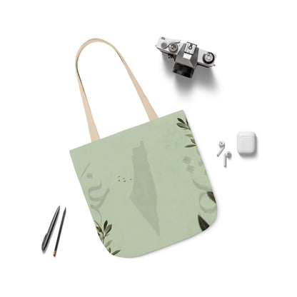 Olive Green Ghaza Letters  Tote Bag, 2-Color Straps