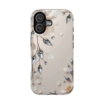 White Flowers and Diamonds 💎 Design - Iphone Magnetic Tough Case