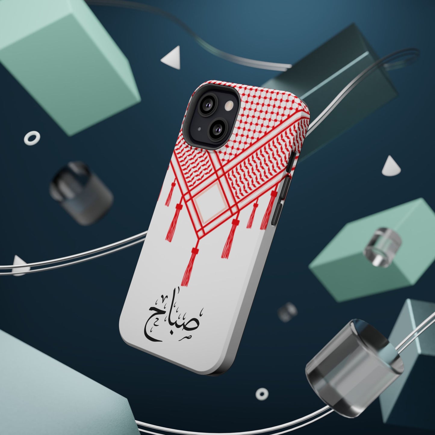 Personalized Arabic Calligraphy - Iphone Magnetic Impact-Resistant Phone Case - Red and White Shmagh Design
