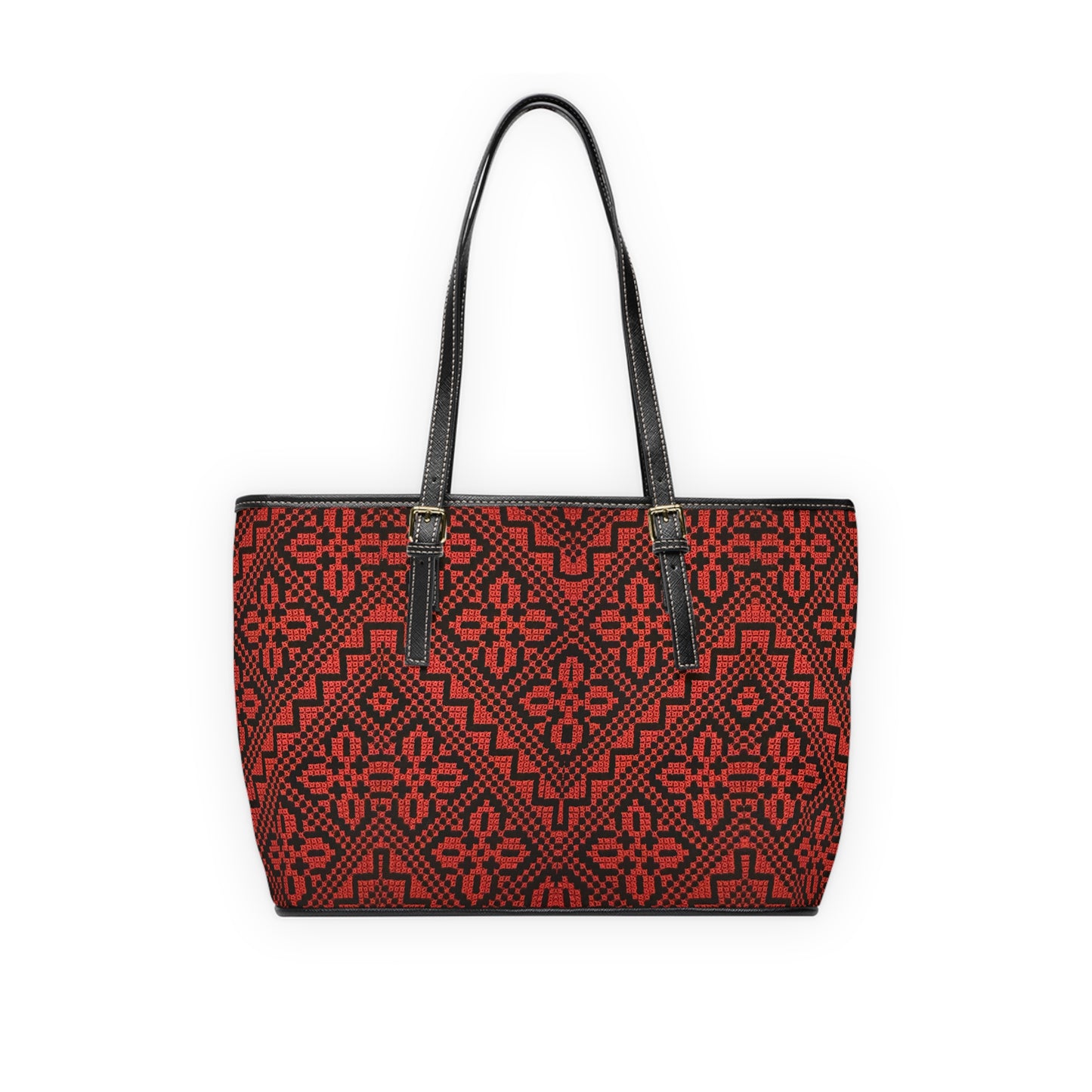 Tatreez Red and Black Pattern Leather Shoulder Bag