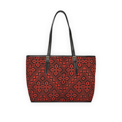 Tatreez Red and Black Pattern Leather Shoulder Bag
