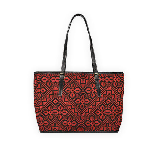 Tatreez Red and Black Pattern Leather Shoulder Bag