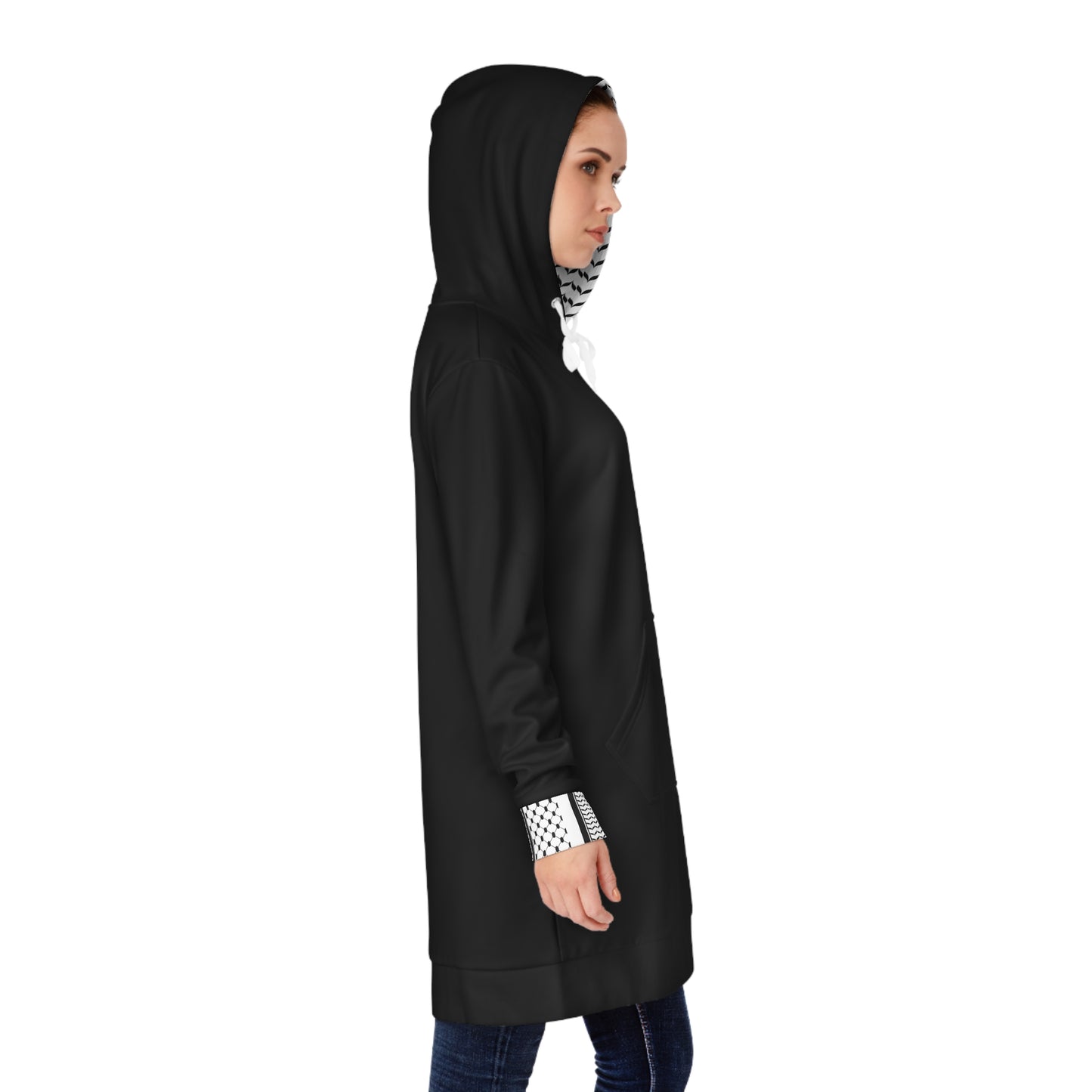 Black and White Hattah Design - Stylish Women's Hoodie Dress