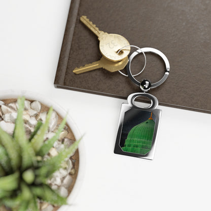 Rectangular Green Dome Memorable Keepsake Keychain,  Keyring