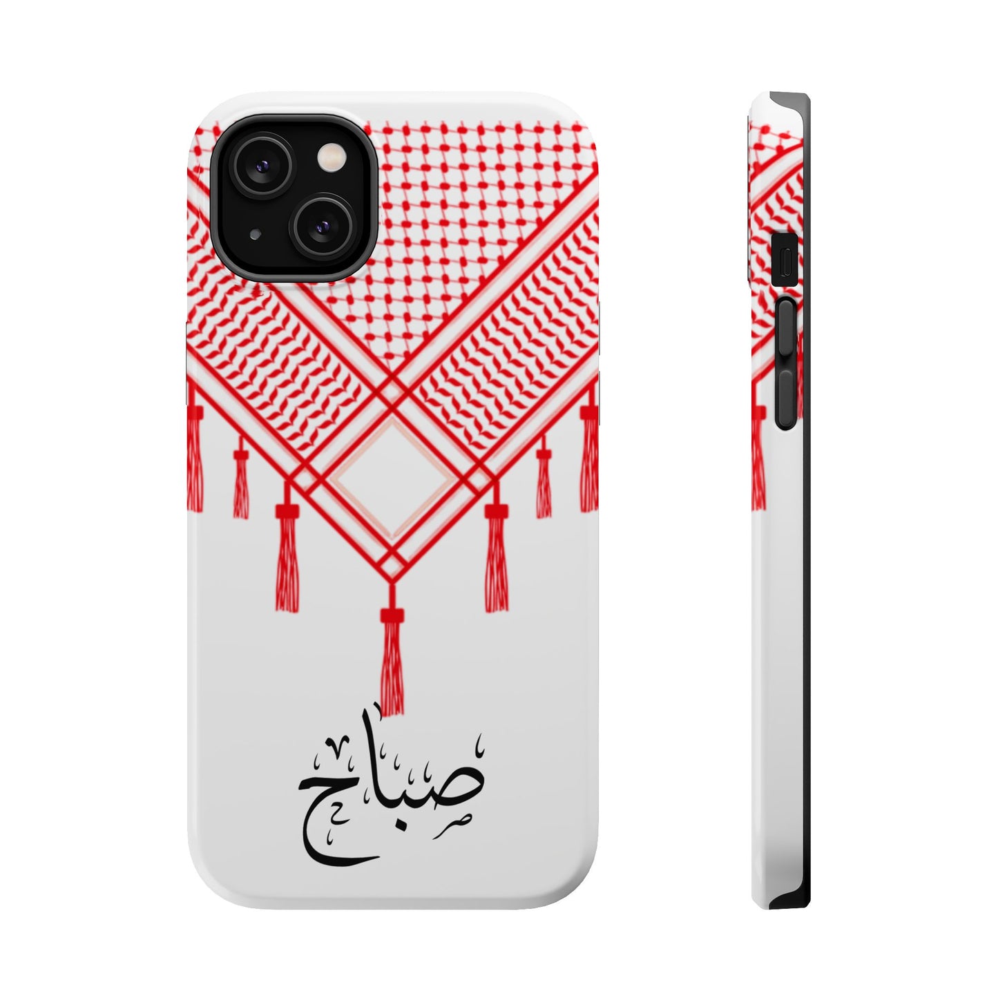 Personalized Arabic Calligraphy - Iphone Magnetic Impact-Resistant Phone Case - Red and White Shmagh Design
