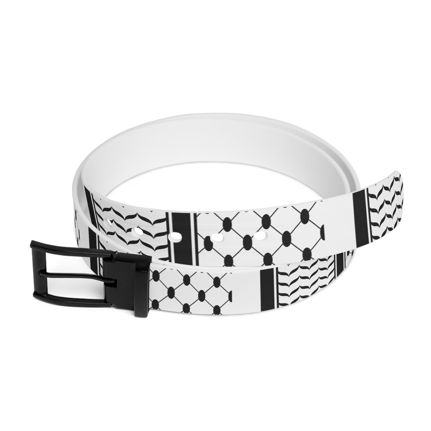 Black and White Kufieh Stylish Graphic Belt with Arabic Calligraphy Design