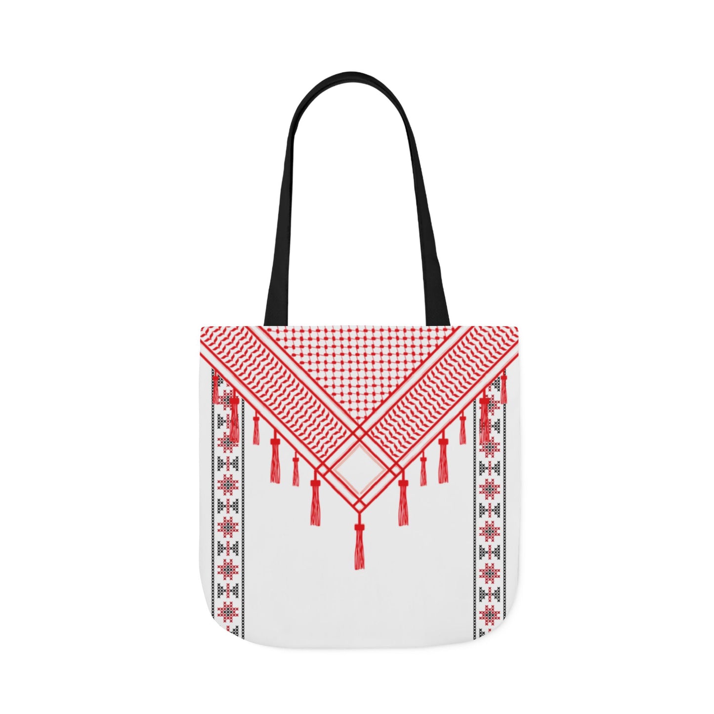 Red and White Shmagh with Tatreez Design Tote Bag