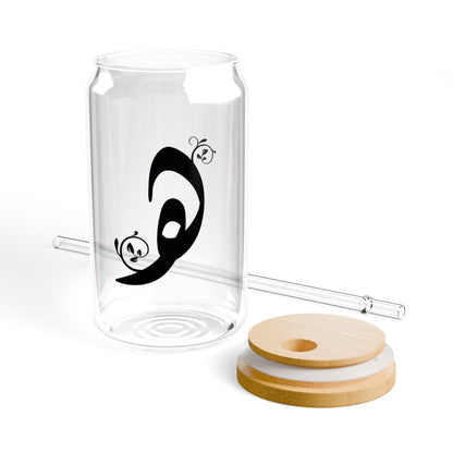 Arabic Letter “Ha” "ه" Monogram Sipper Glass, 16oz | Eco-Friendly Beverage Container | Perfect for Home, picnics, Gifts, and Parties