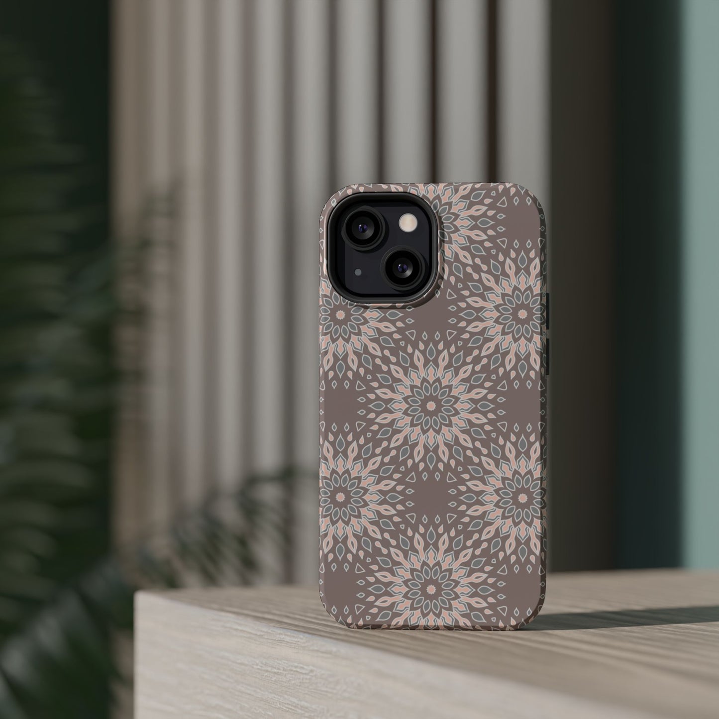 Beige Floral Design - Iphone Magnetic Tough Case