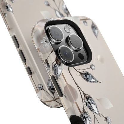 White Flowers and Diamonds 💎 Design - Iphone Magnetic Tough Case