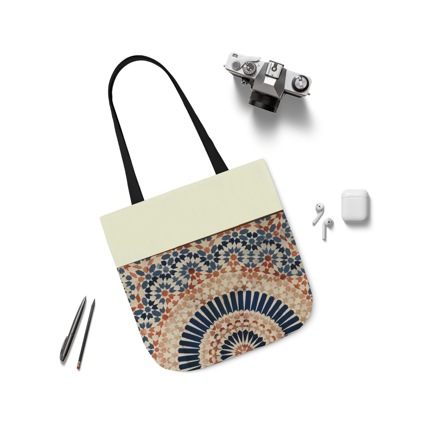 Moroccan Design Tote Bag, 3-Color Straps
