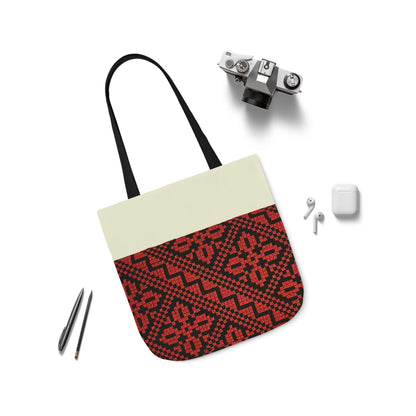 Red and Black Tatreez Designs Tote Bag