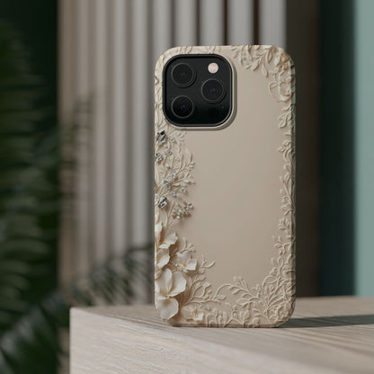 Beige Floral and Diamonds 💎 Design - Iphone Magnetic Tough Case