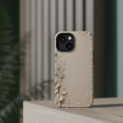 Beige Floral and Diamonds 💎 Design - Iphone Magnetic Tough Case