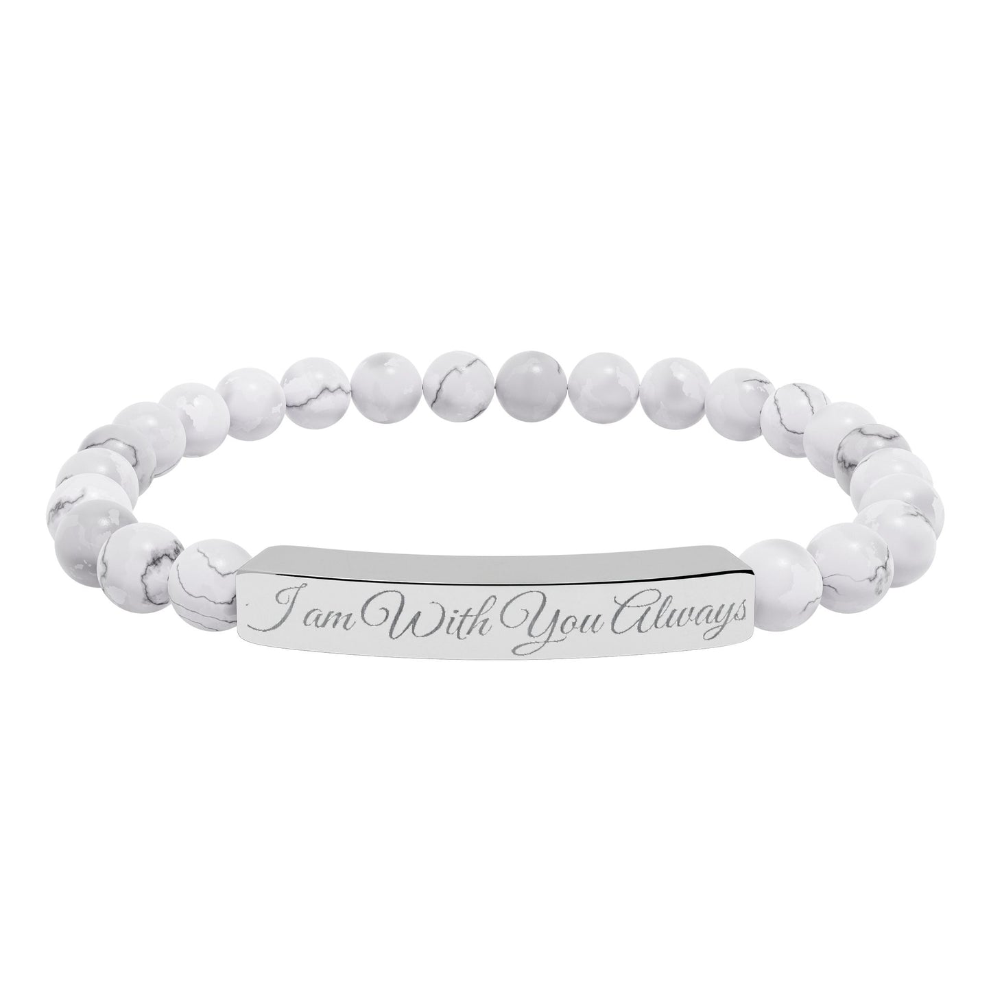 “I am With You Always” Engraved Natural Stone Bracelet - Meaningful Gift for Mindfulness and Style