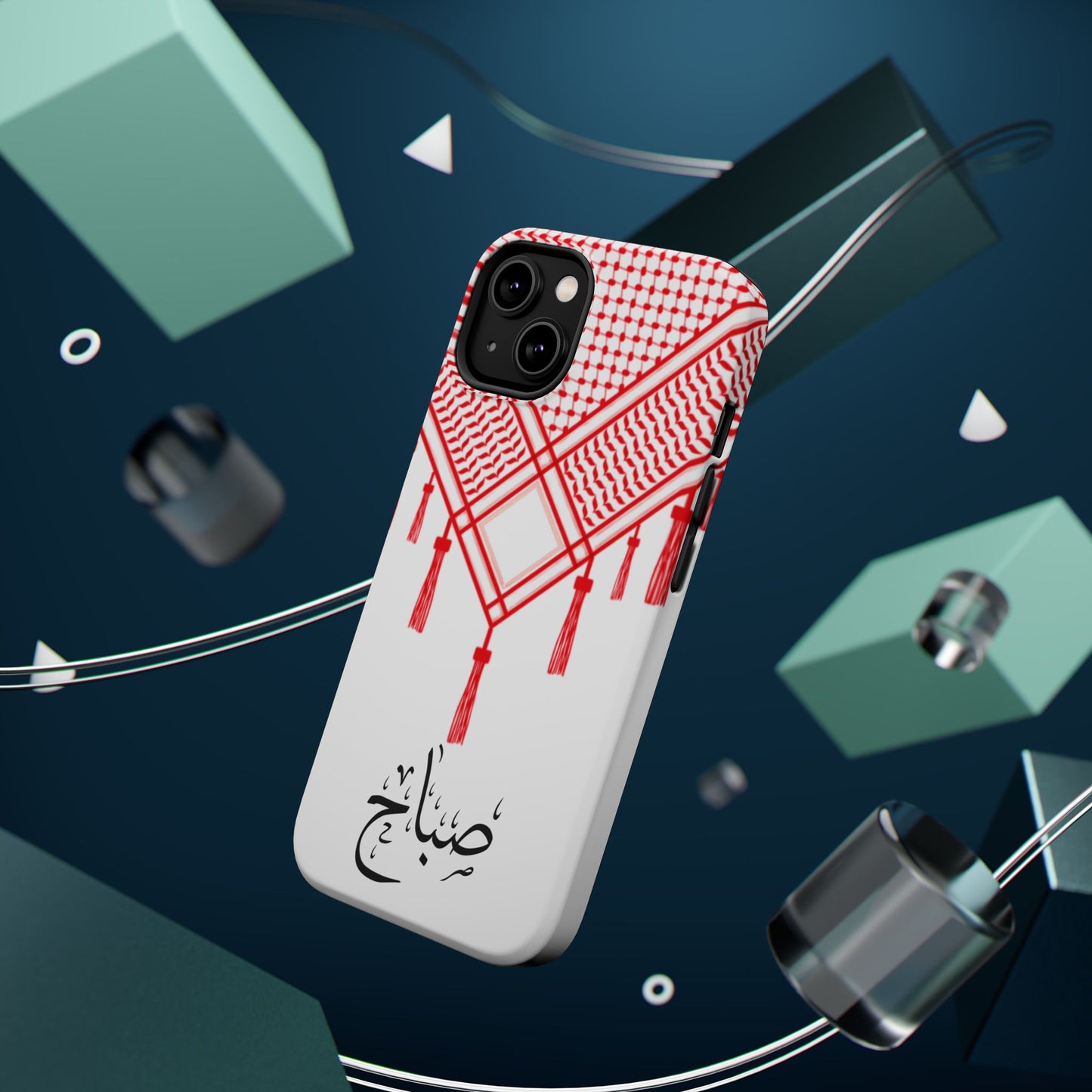 Personalized Arabic Calligraphy - Iphone Magnetic Impact-Resistant Phone Case - Red and White Shmagh Design