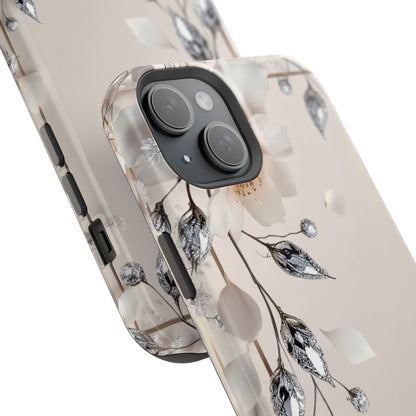 White Flowers and Diamonds 💎 Design - Iphone Magnetic Tough Case