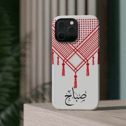 Personalized Arabic Calligraphy - Iphone Magnetic Impact-Resistant Phone Case - Red and White Shmagh Design