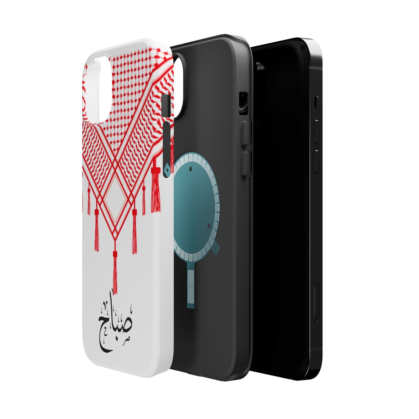 Personalized Arabic Calligraphy - Iphone Magnetic Impact-Resistant Phone Case - Red and White Shmagh Design