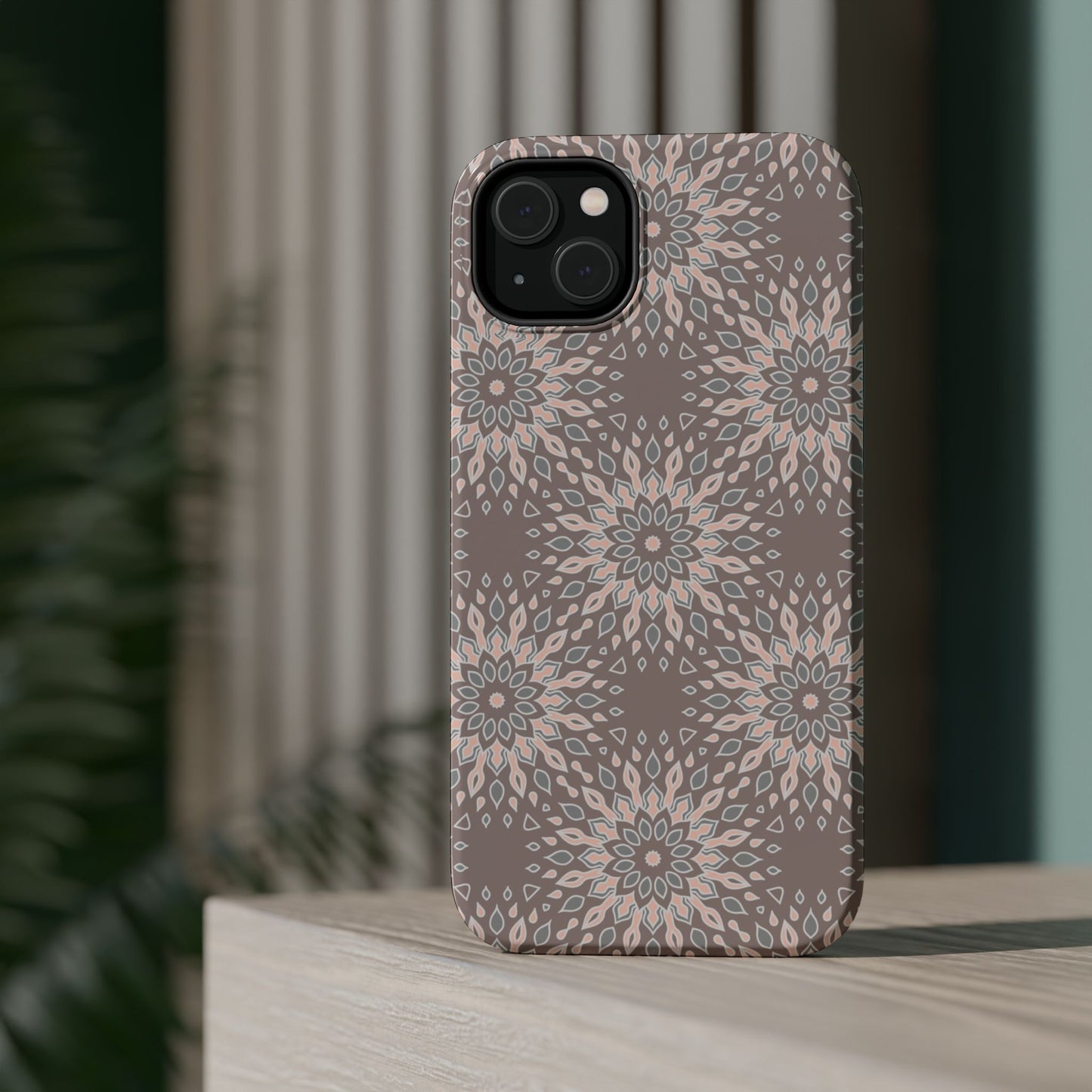 Beige Floral Design - Iphone Magnetic Tough Case